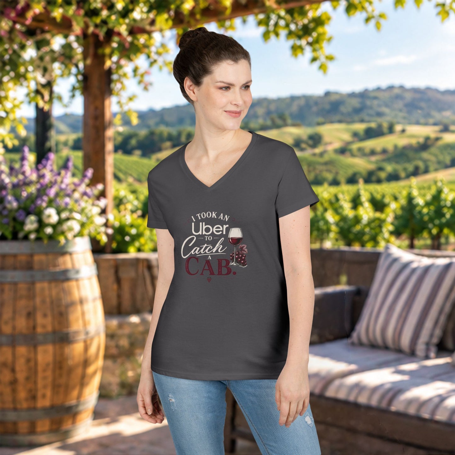 I Took An Uber To Catch A CAB Ladies V-Neck Tee