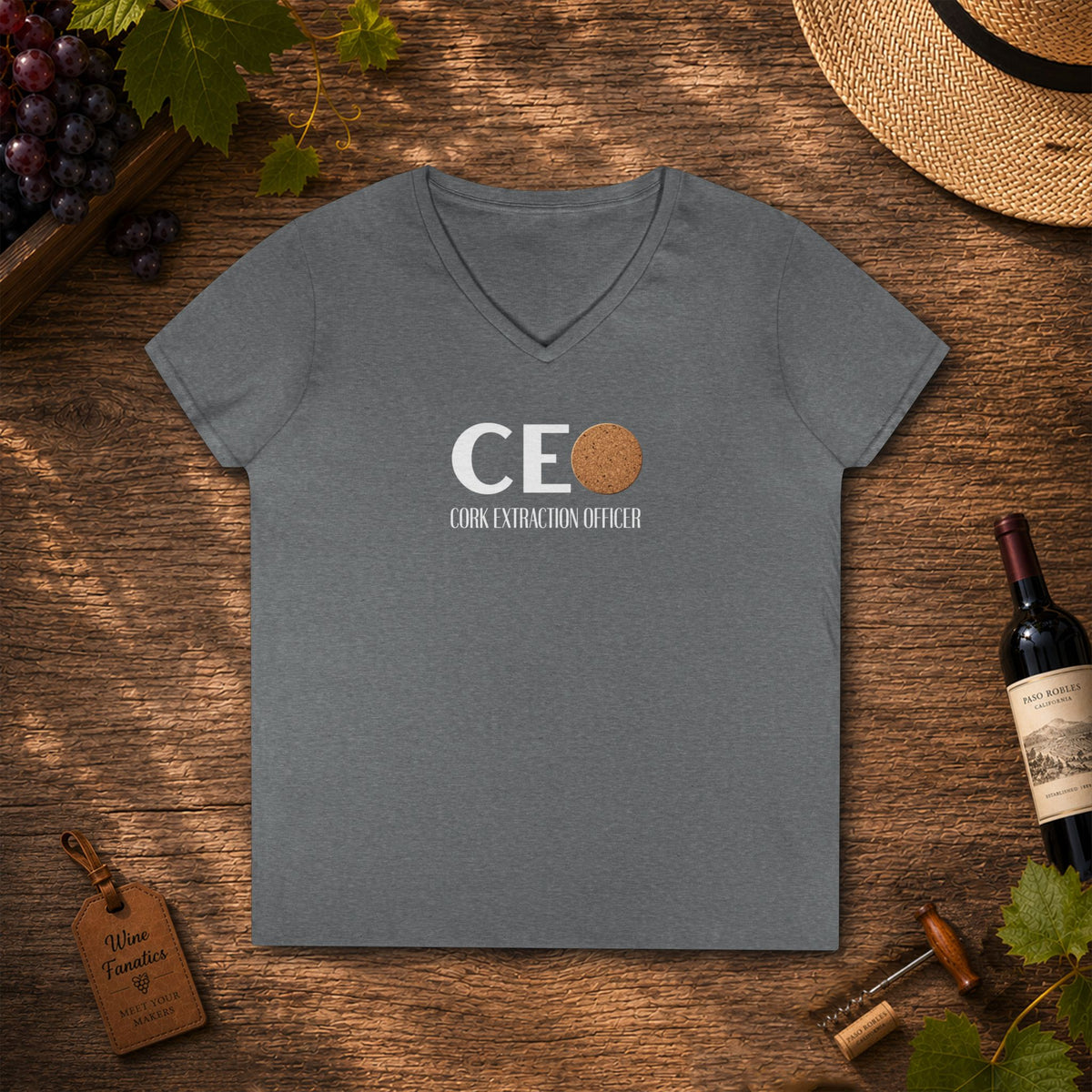 CEO Cork Extraction Officer Ladies V-Neck Tee