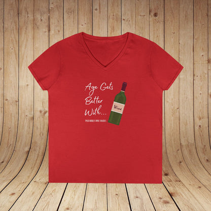 Age Gets Better With Wine Ladies V-Neck Tee
