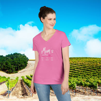 Mom's Reason To Wine Personalized Ladies V-Neck Tee