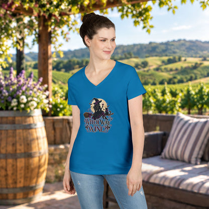 Witch Way To The Wine Ladies V-Neck T-Shirt