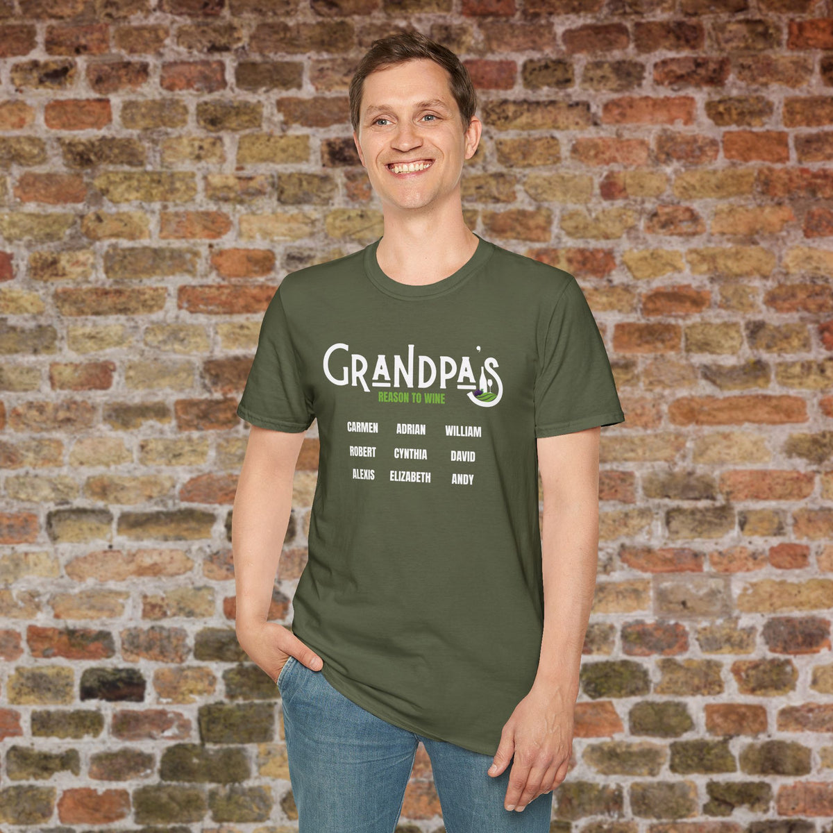 Grandpa's Reason To Wine Personalized Crew Neck T-Shirt