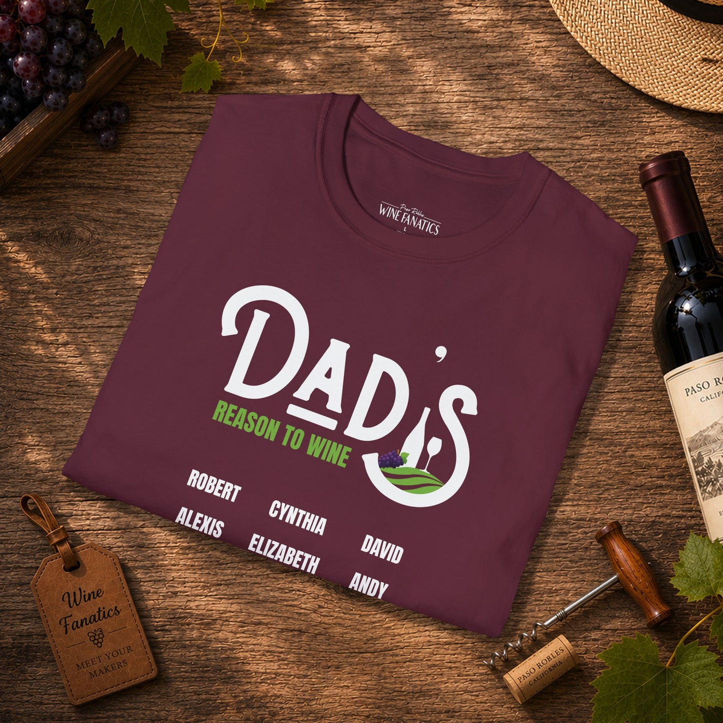 Dad's Reason To Wine Personalized Crew Neck T-Shirt