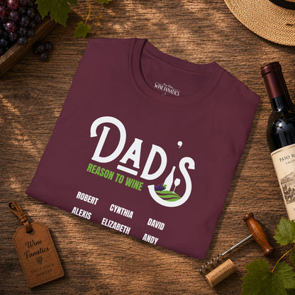 Dad's Reason To Wine Personalized Crew Neck T-Shirt