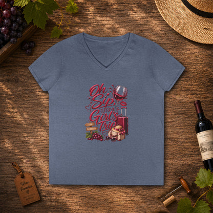 Oh Sip It's A Girl's Trip Personalized Ladies V-Neck Tee