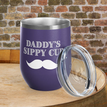 Daddy's Sippy Cup (mustache) Personalized 12oz Wine Tumbler