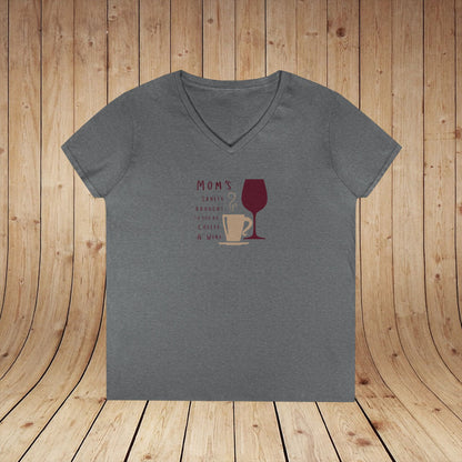 Mom's sanity brought to you by Coffee & Wine Ladies V-Neck Tee