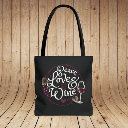 Peace Love Wine Personalized Tote Bag