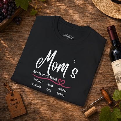 Mom's Reason To Wine Personalized Crew Neck T-Shirt