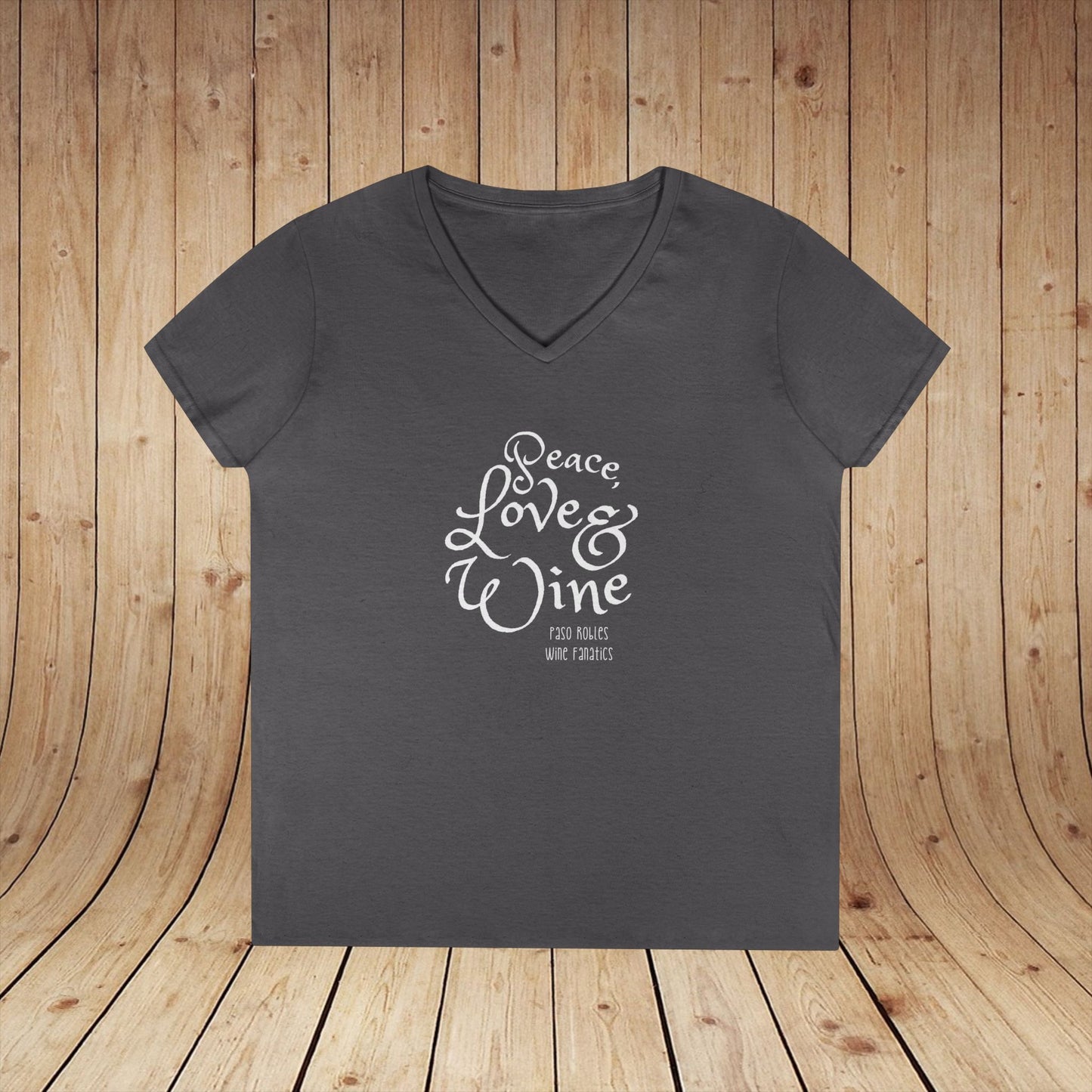 Peace, Love & Wine Text Ladies V-Neck Tee