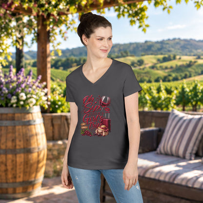 Oh Sip It's A Girl's Trip Personalized Ladies V-Neck Tee