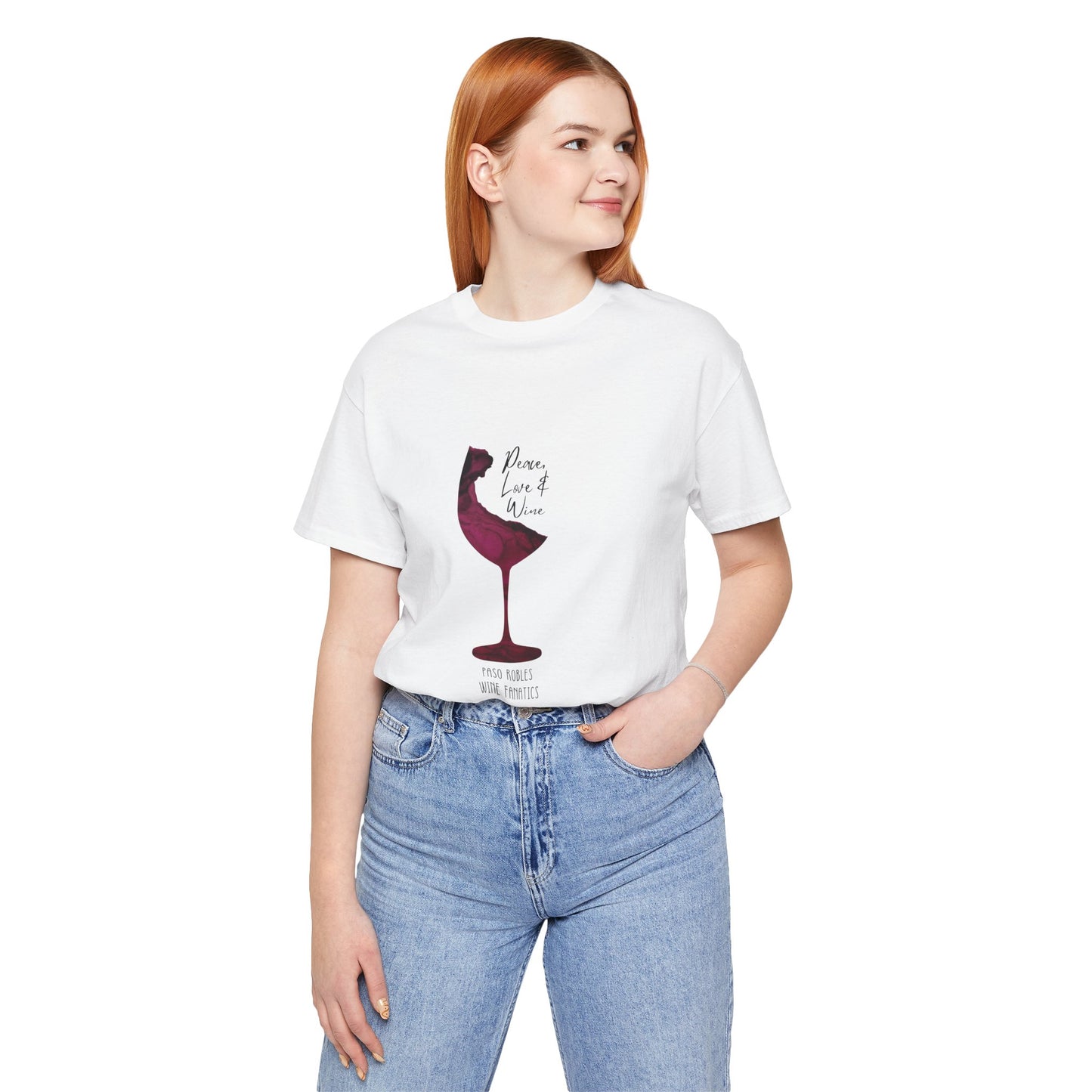 Paso Robles Wine Fanatics "Peace, Love & Wine" Unisex Jersey Short Sleeve Tee