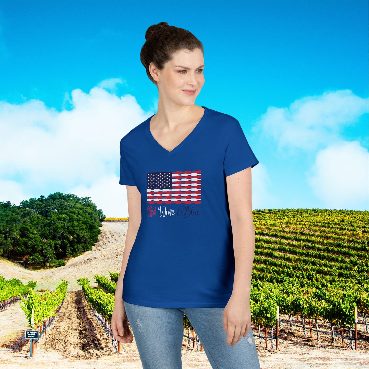 Red Wine & Blue Independence Day Ladies V-Neck Tee