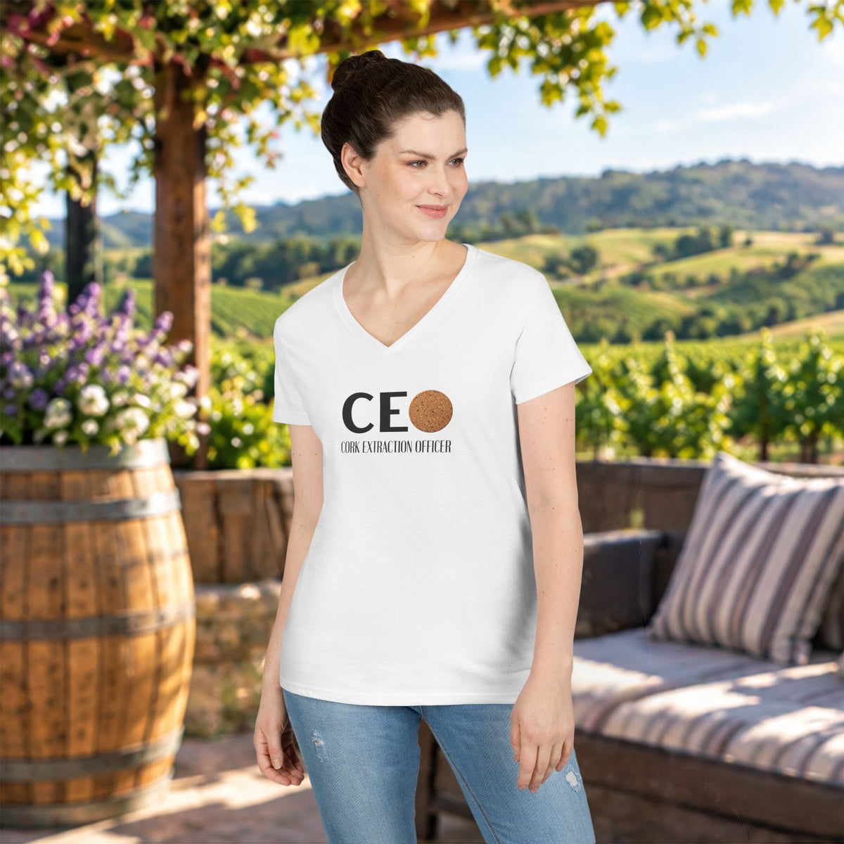 CEO Cork Extraction Officer Ladies V-Neck Tee