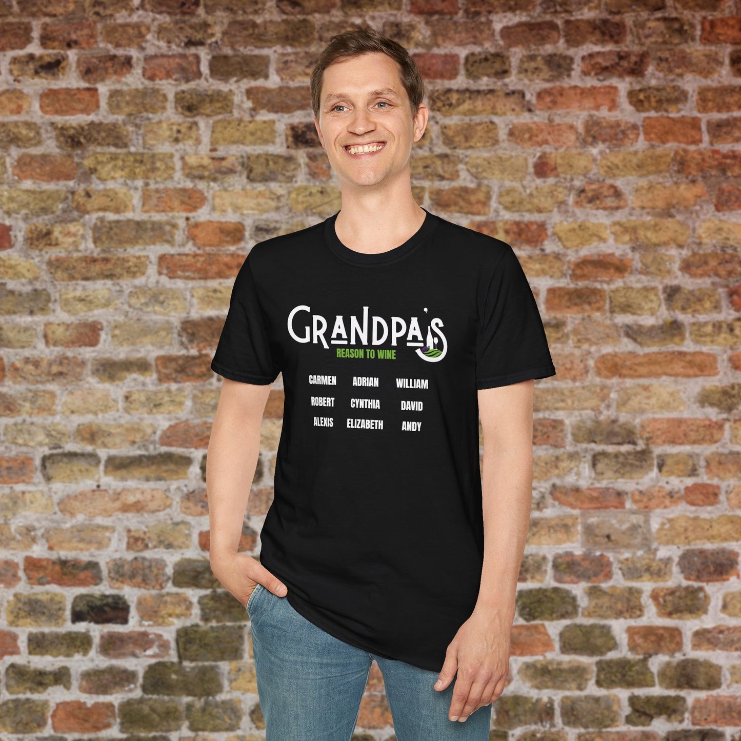 Grandpa's Reason To Wine Personalized Crew Neck T-Shirt