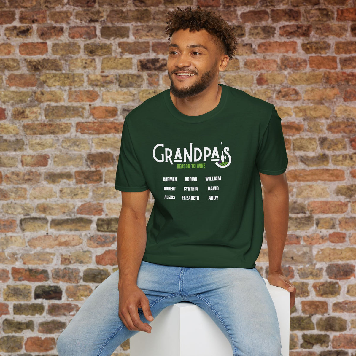Grandpa's Reason To Wine Personalized Crew Neck T-Shirt