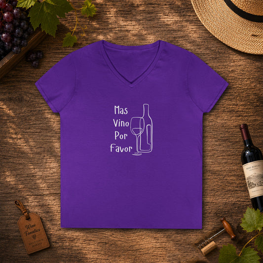 Mas Vino Por Favor Ladies V-Neck Tee