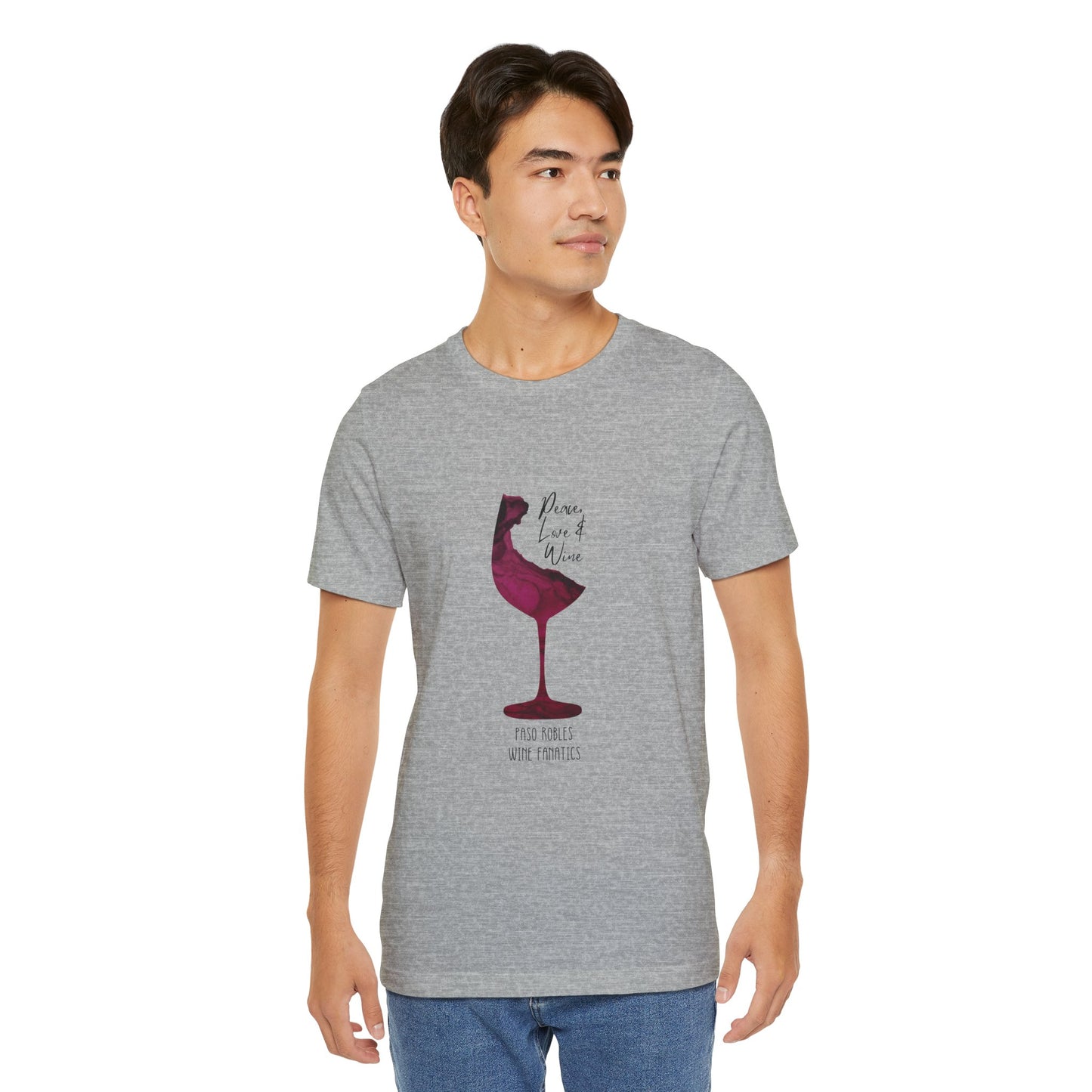 Paso Robles Wine Fanatics "Peace, Love & Wine" Unisex Jersey Short Sleeve Tee