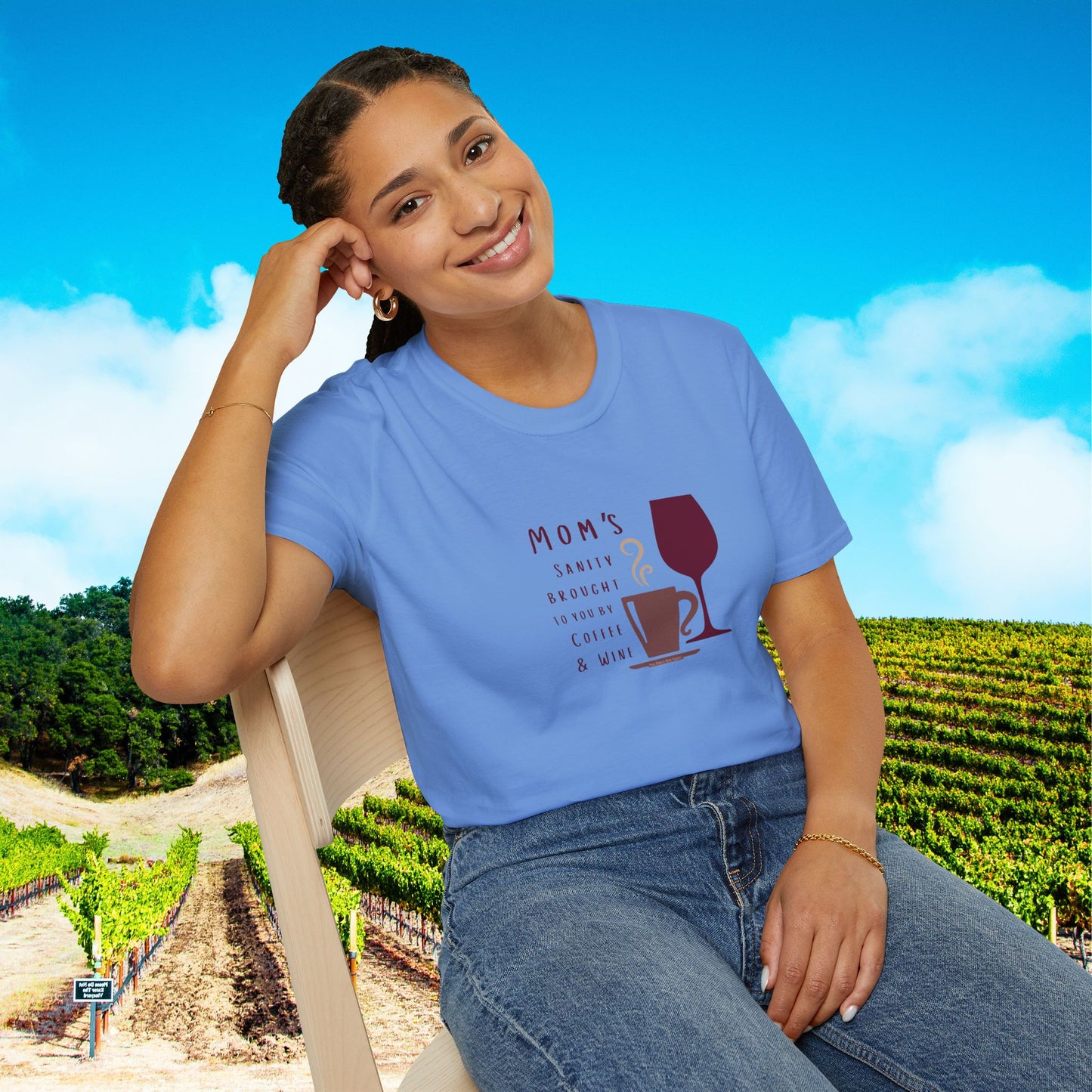 Mom's sanity brought to you by Coffee & Wine Personalized Tee
