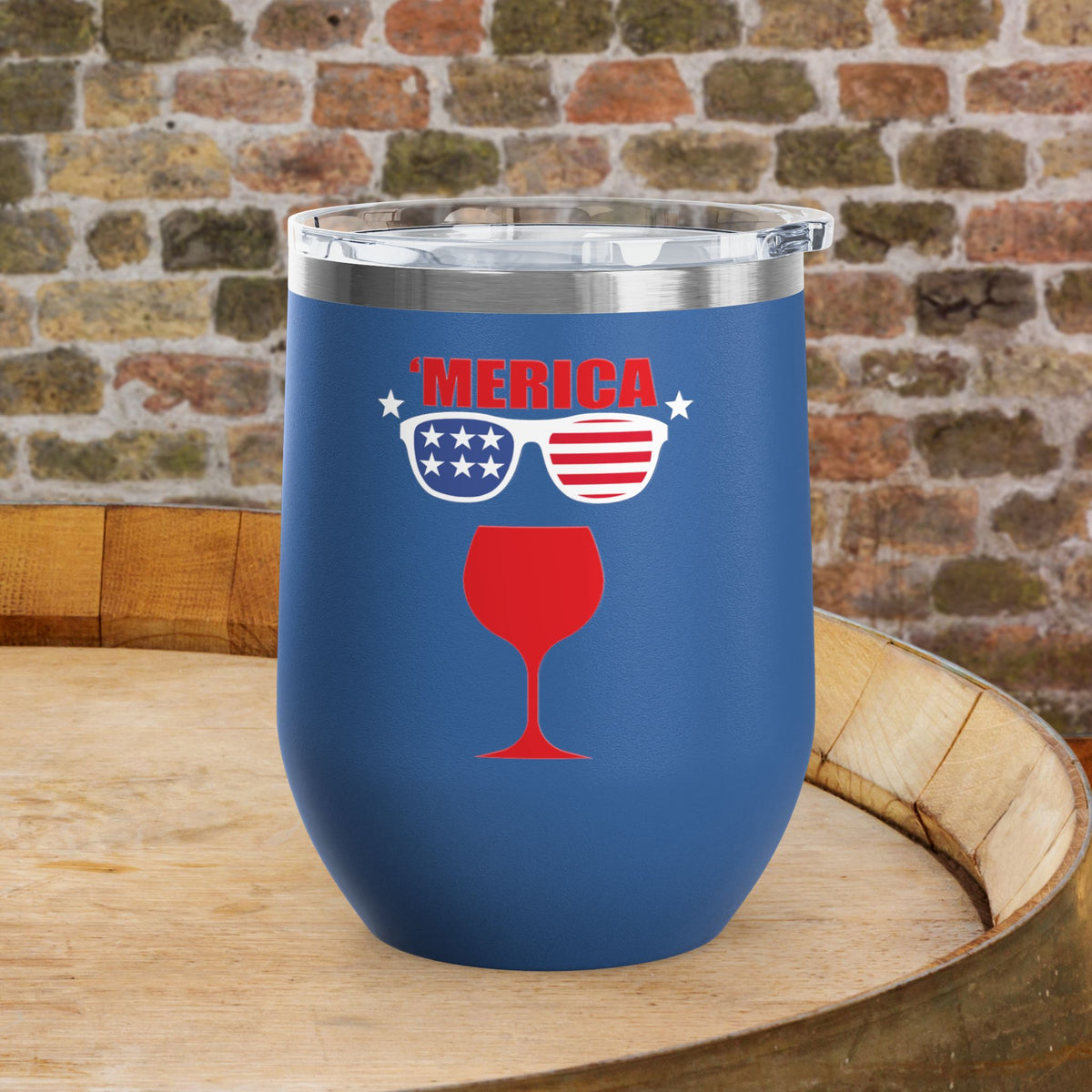 'MERICA Independence Day Personalized 12oz Wine Tumbler