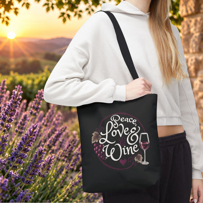 Peace Love Wine Personalized Tote Bag