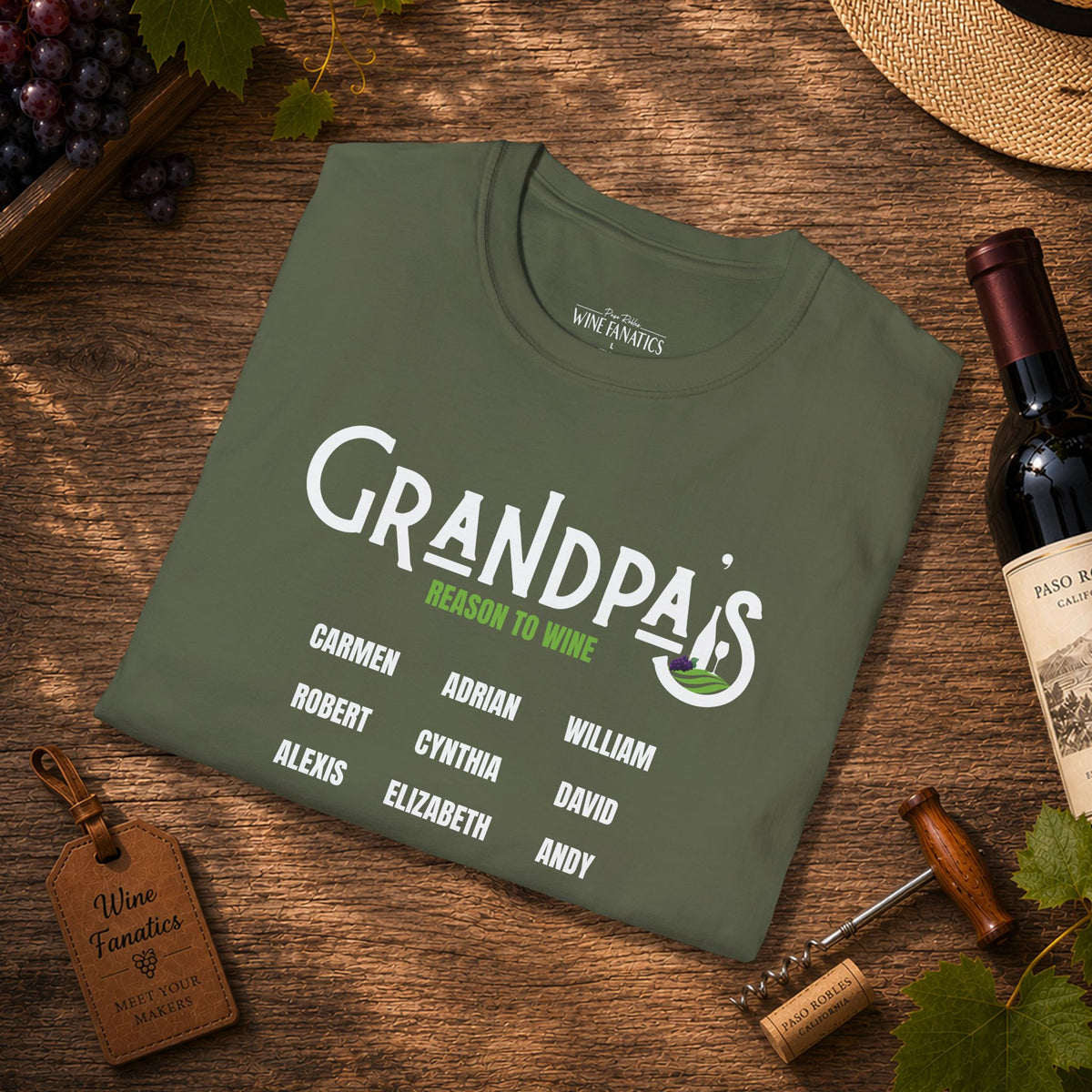 Grandpa's Reason To Wine Personalized Crew Neck T-Shirt