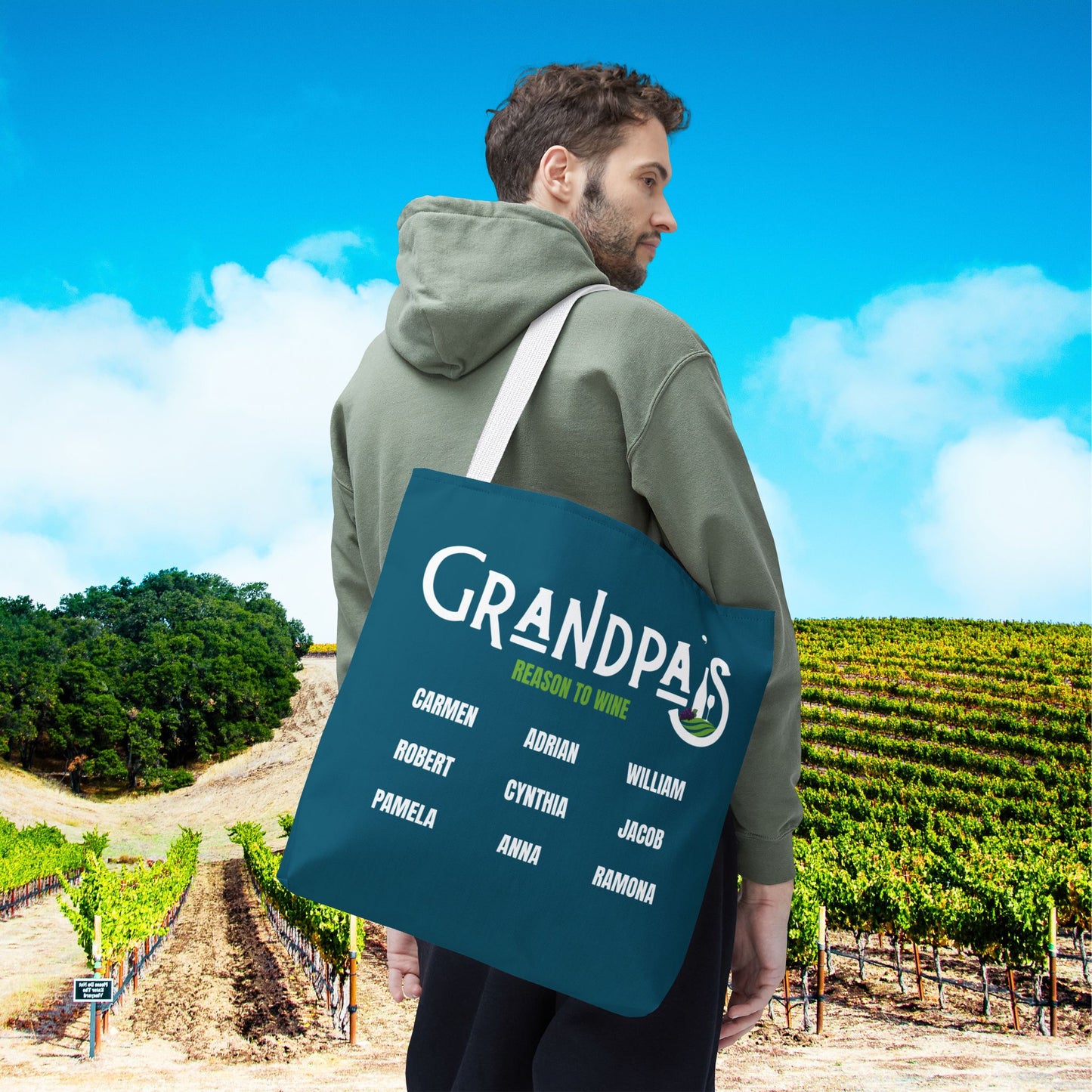 Grandpa's Reason To Wine Personalized Tote Bag
