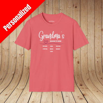 Grandma's Reason To Wine Personalized T-Shirt