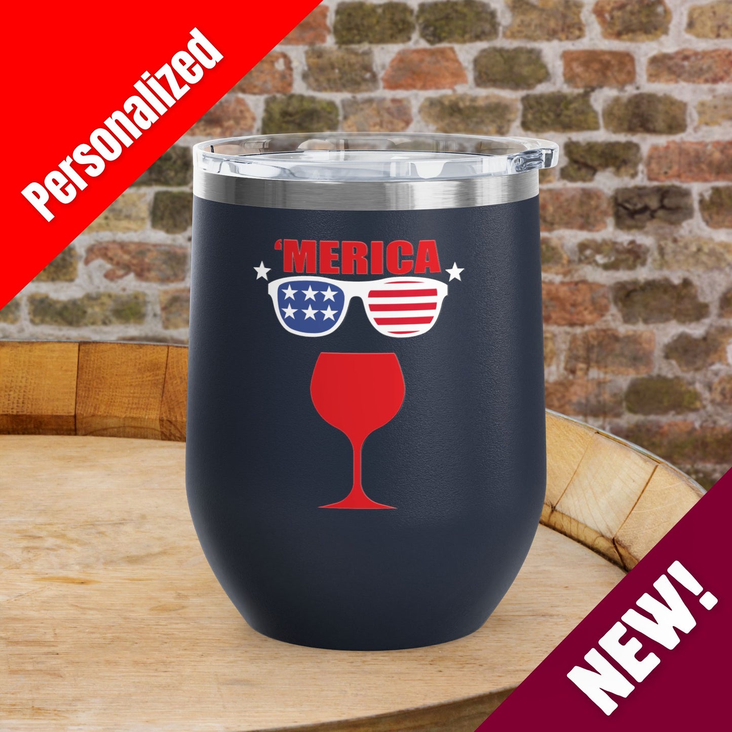 'MERICA Independence Day Personalized 12oz Wine Tumbler