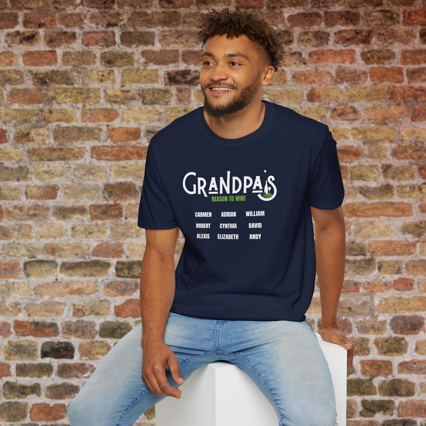 Grandpa's Reason To Wine Personalized Crew Neck T-Shirt