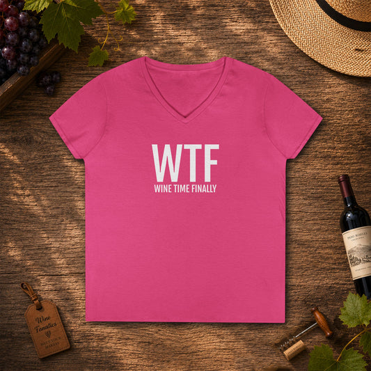 WTF Wine Tasting Finally Ladies V-Neck  Tee