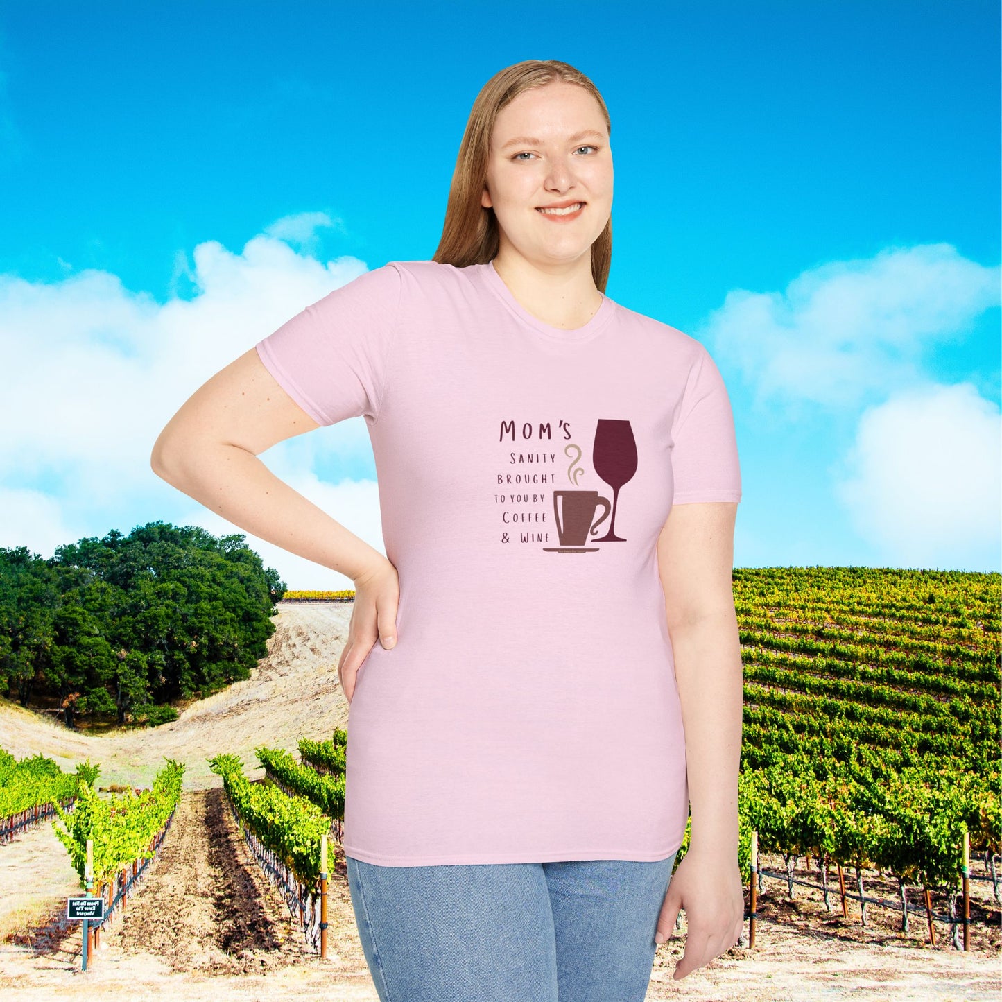 Mom's sanity brought to you by Coffee & Wine Personalized Tee