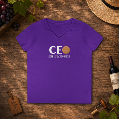 CEO Cork Extraction Officer Ladies V-Neck Tee