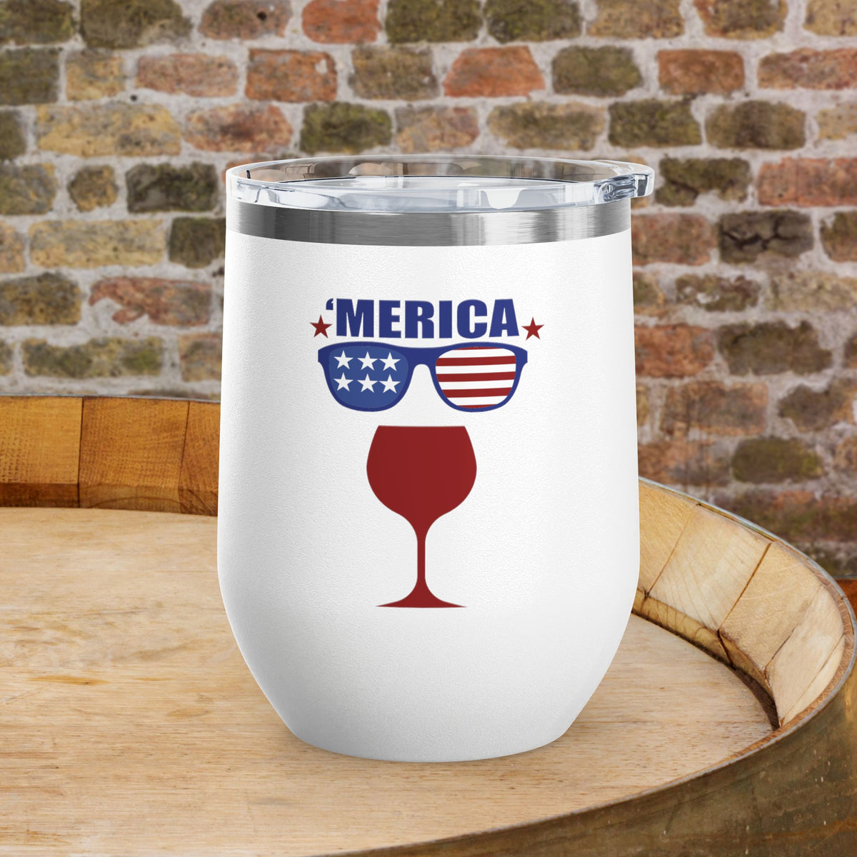 'MERICA Independence Day Personalized 12oz Wine Tumbler