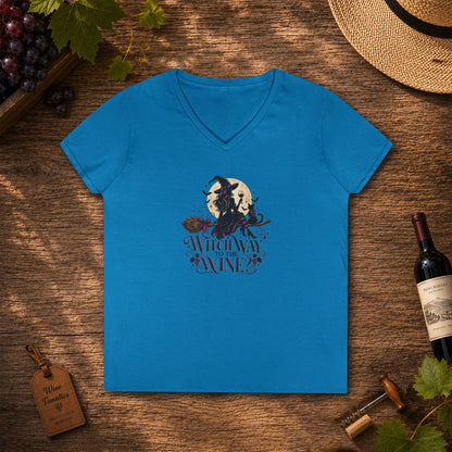 Witch Way To The Wine Ladies V-Neck T-Shirt