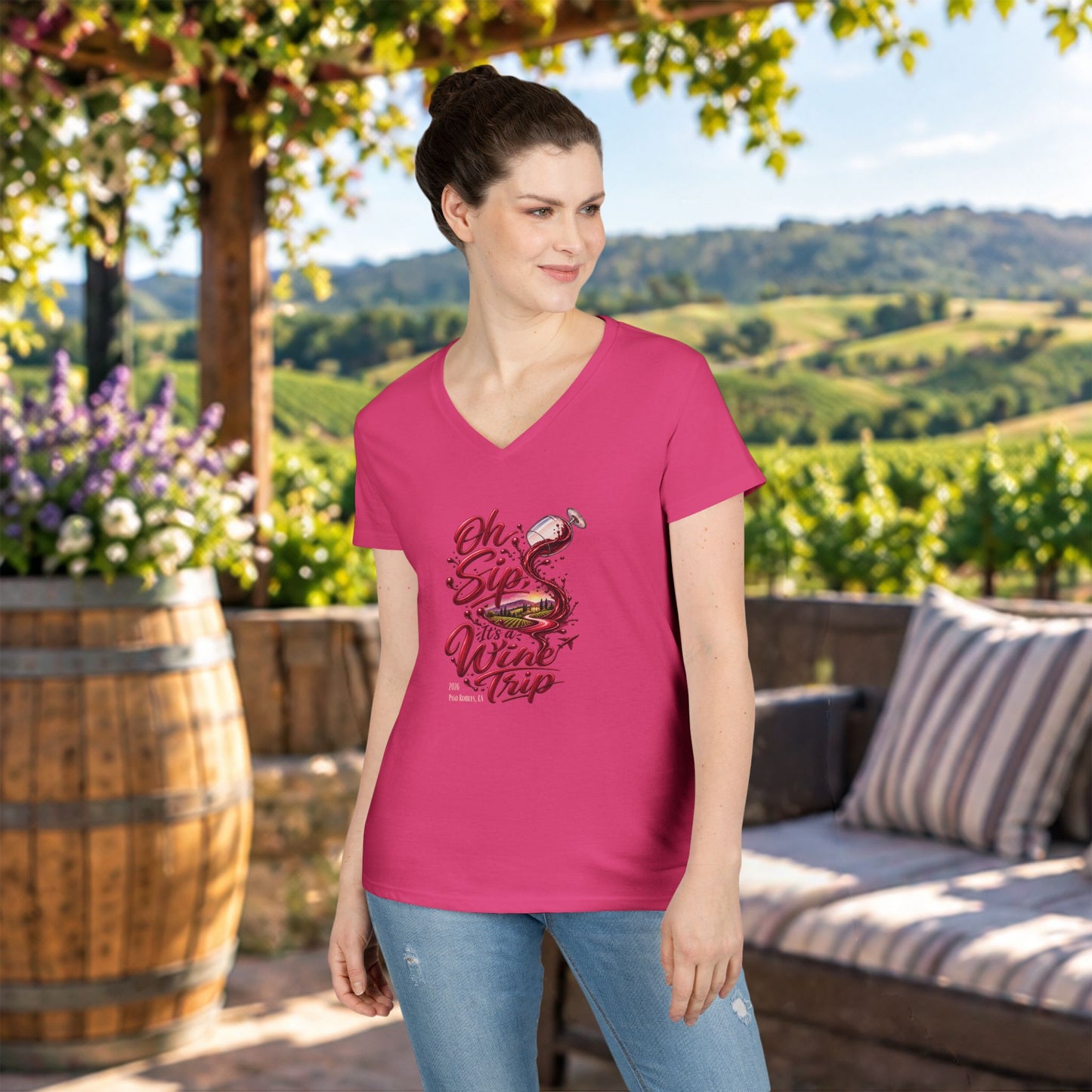 Oh Sip It's A Wine Trip Ladies V-Neck  Tee