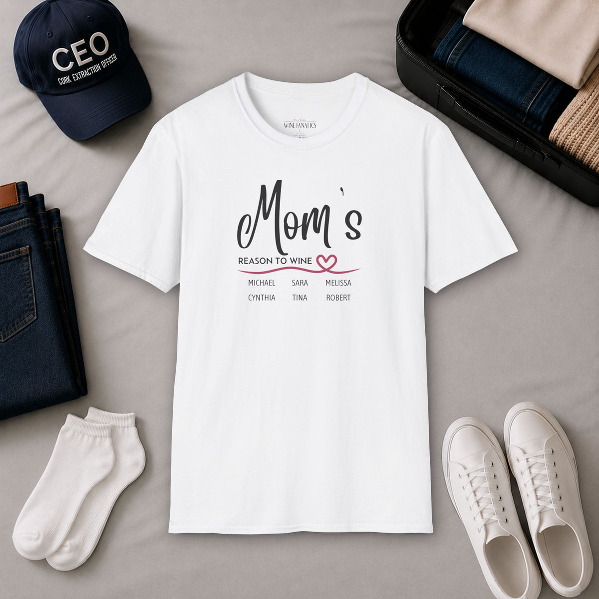 Mom's Reason To Wine Personalized Crew Neck Tee