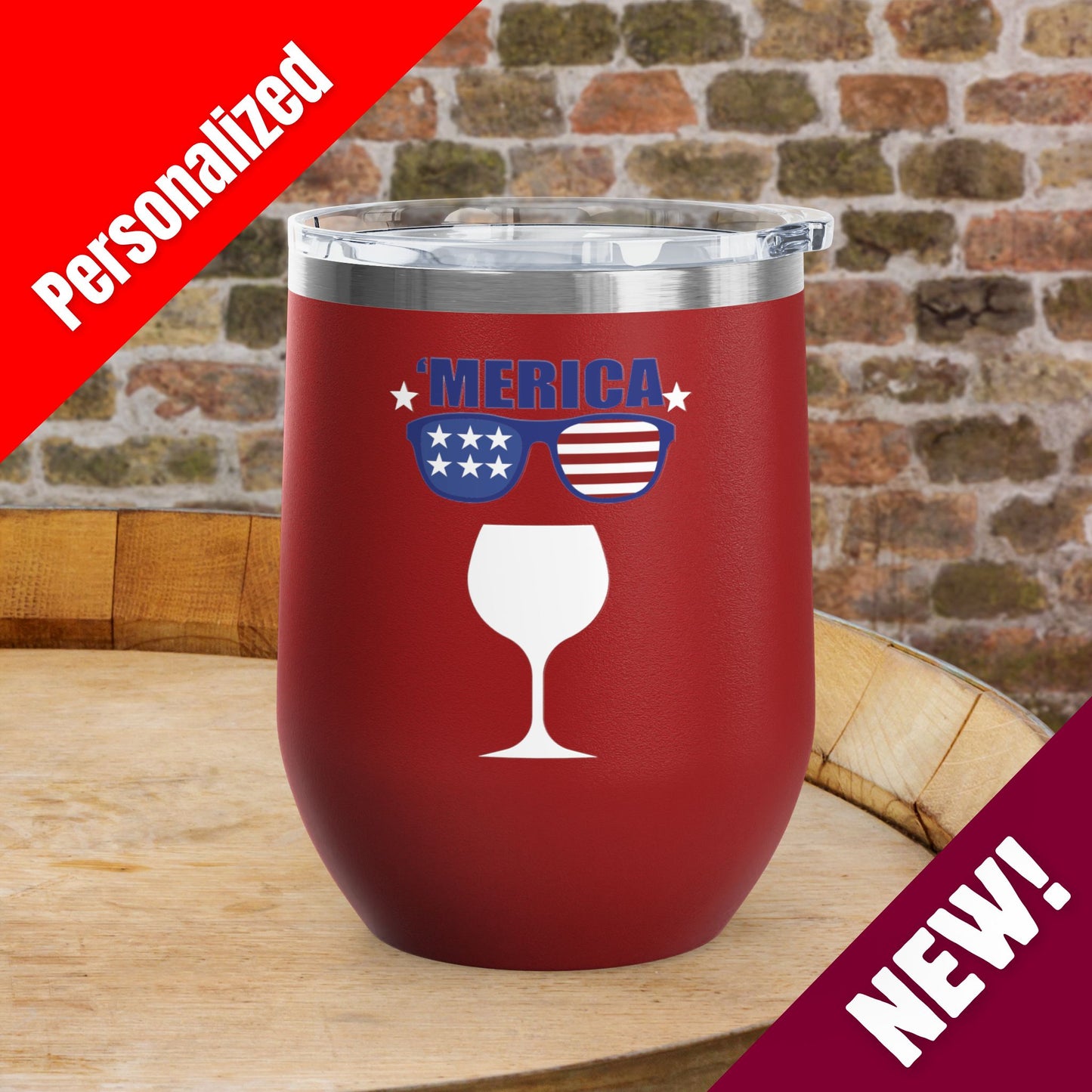 'MERICA Independence Day Personalized 12oz Wine Tumbler