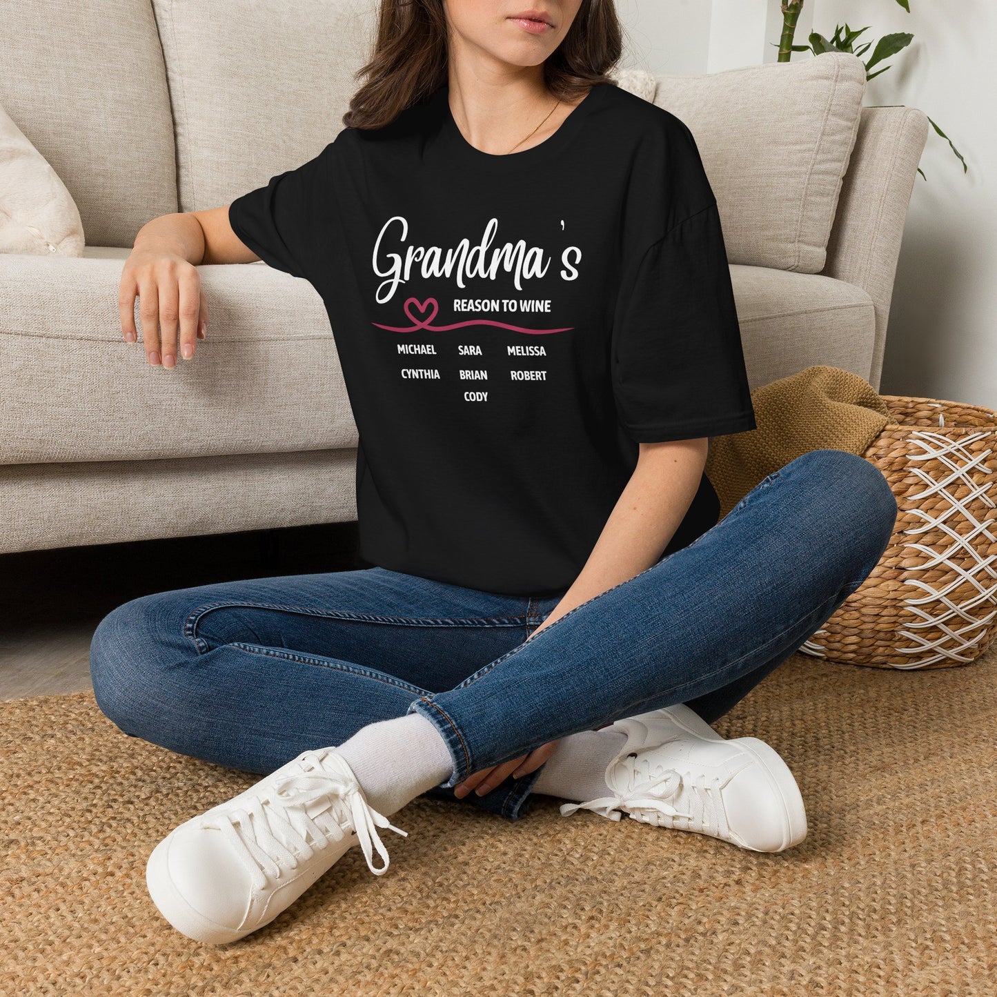 Grandma's Reason To Wine Personalized Crew Neck T-Shirt