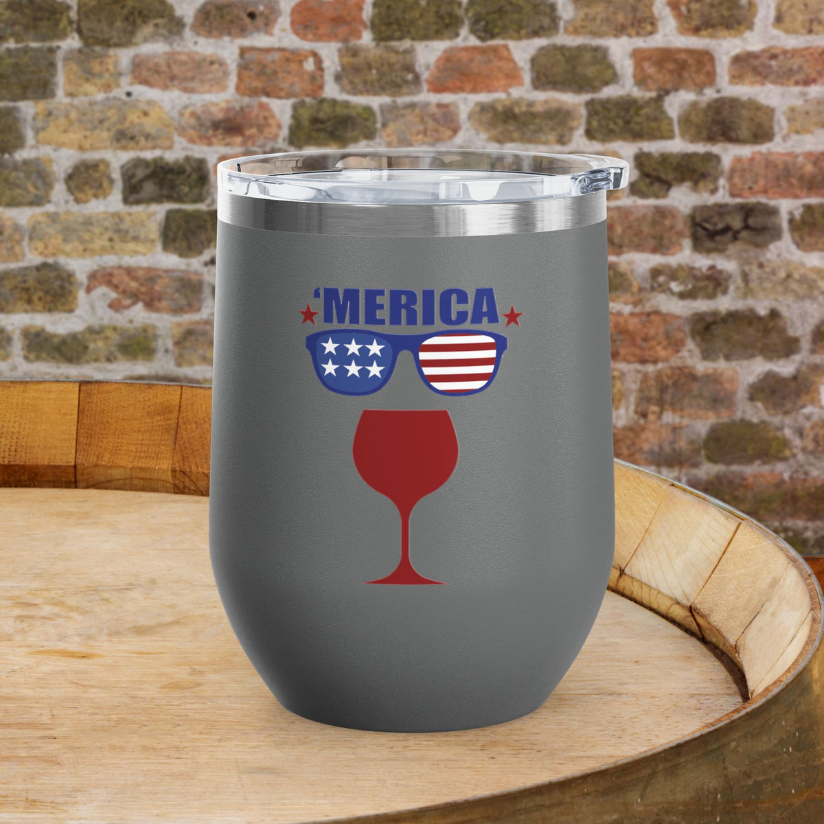'MERICA Independence Day Personalized 12oz Wine Tumbler