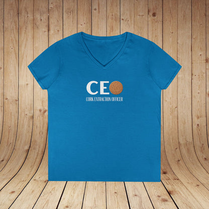 CEO Cork Extraction Officer Ladies V-Neck Tee