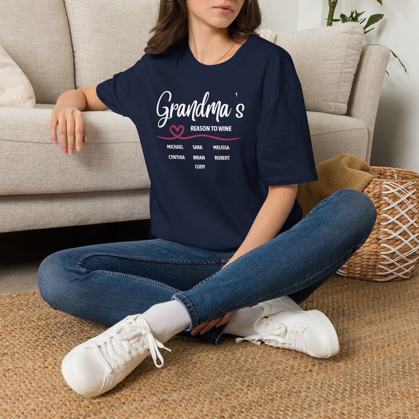 Grandma's Reason To Wine Personalized Crew Neck T-Shirt