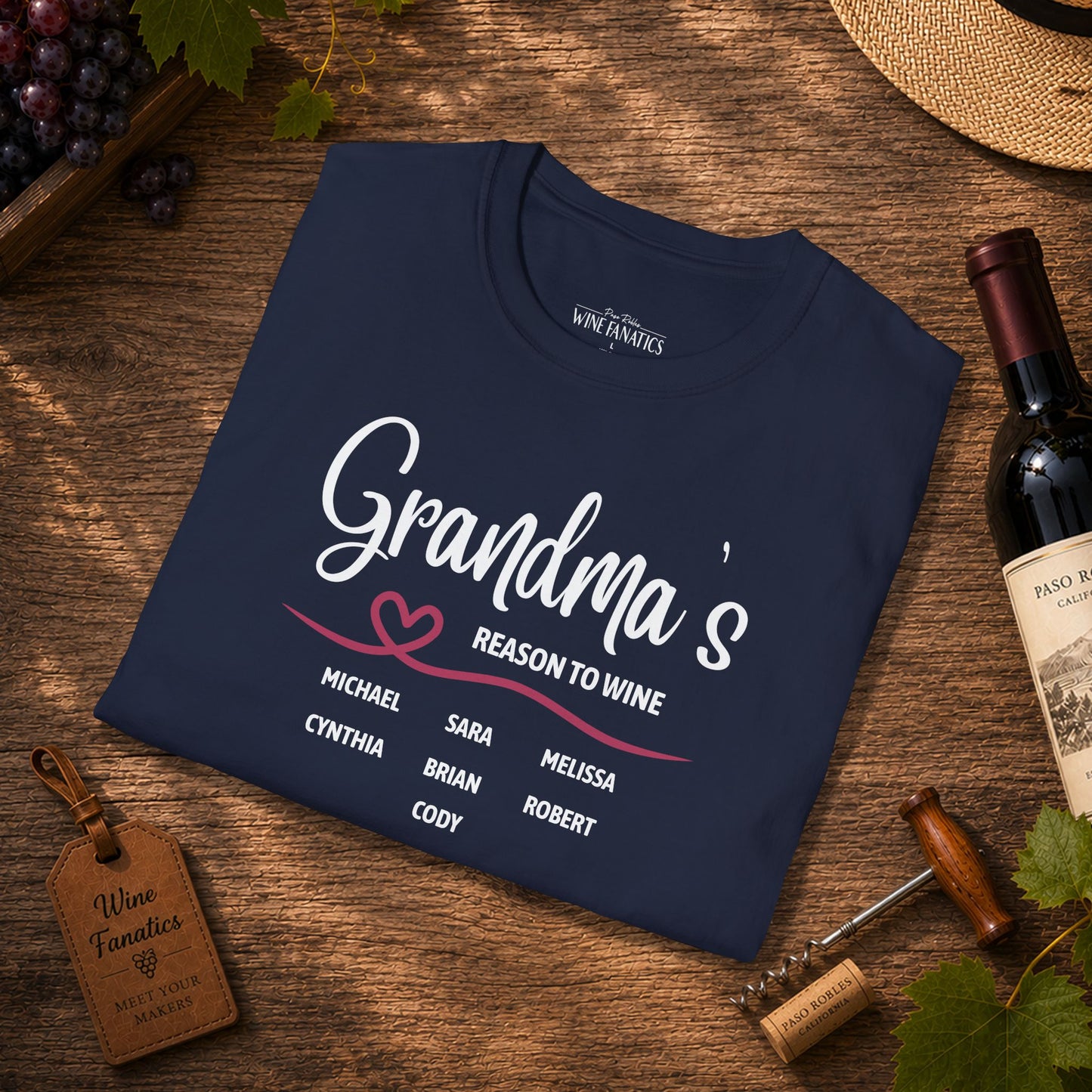 Grandma's Reason To Wine Personalized Crew Neck T-Shirt