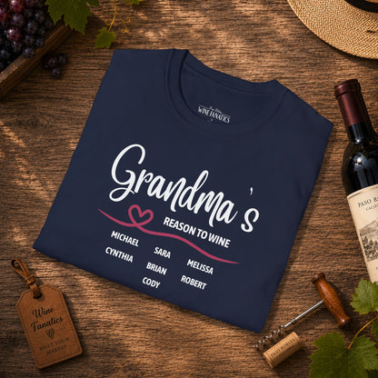 Grandma's Reason To Wine Personalized Crew Neck T-Shirt