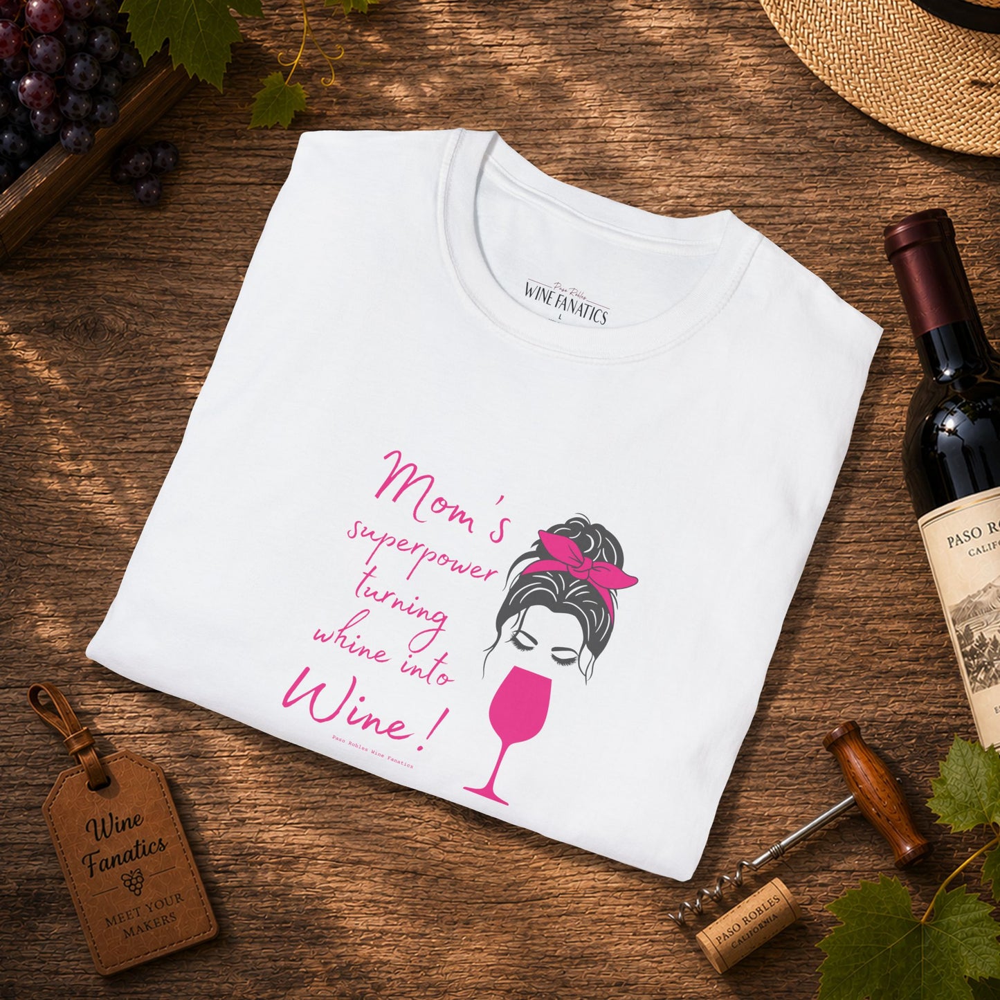 Mom's superpower, turning whine into Wine! Crewneck Tee
