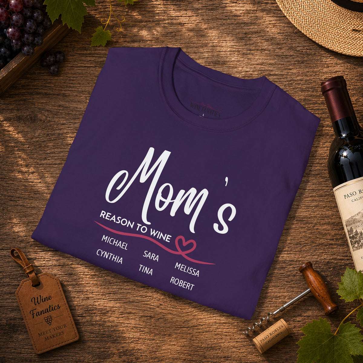 Mom's Reason To Wine Personalized Crew Neck Tee