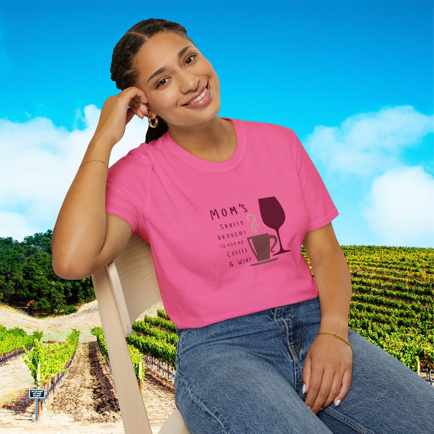 Mom's sanity brought to you by Coffee & Wine Personalized Tee