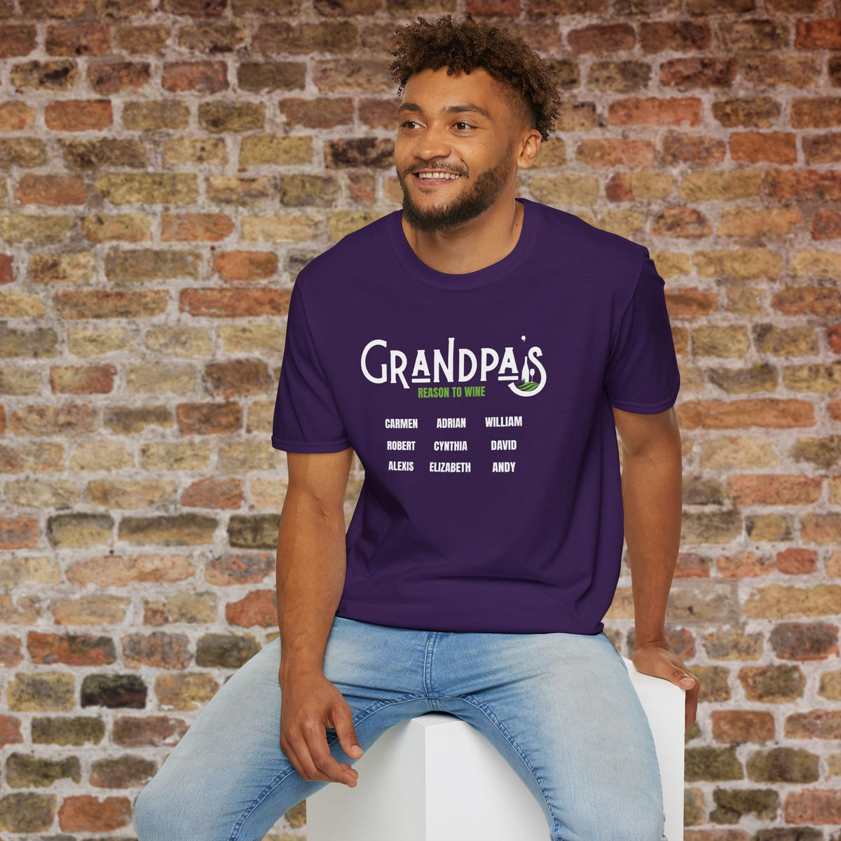 Grandpa's Reason To Wine Personalized Crew Neck T-Shirt