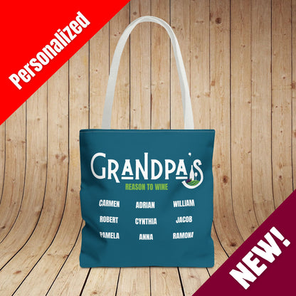 Grandpa's Reason To Wine Personalized Tote Bag
