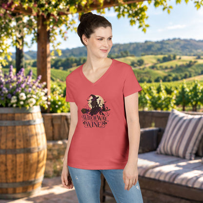 Witch Way To The Wine Ladies V-Neck T-Shirt